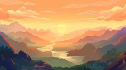 Wall Mural - abstract background view of the valley. the mesmerizing colors of a sunset over the valley with desi