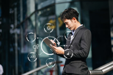 Wall Mural - coding software developer work with augmented reality dashboard computer icons with responsive cyber