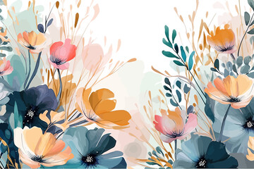 Wall Mural - Spring floral in watercolor background. Exotic nature design for cover, wall art, invitation, fabric, poster, canvas print in watercolor style. Generative AI