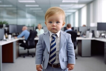 Serious business baby boss in the office created with Generative AI technology