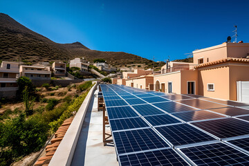 Wall Mural - row of solar panels in houses in the mountains.alternative energy sources.generated by ai Generative AI