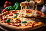 Fototapeta  - Fresh Homemade Italian Pizza Margherita with buffalo mozzarella and basil
