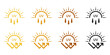SPF Protection, Sunscreen Lotion Icon Set. Sunblock Cream Label. Skin Protect, Danger UV Sunlight Pictogram. Block Solar Radiation and Ultraviolet Rays Symbol Collection. Isolated Vector Illustration