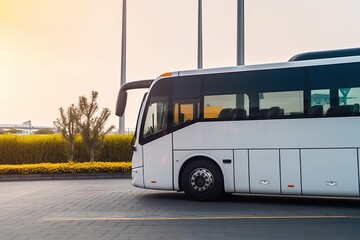 Wall Mural - Transfer of tourists from the airport by bus. Generative ai.