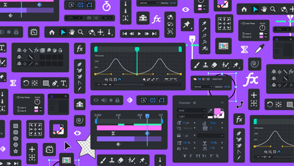 background of motion design editor processing tools. tool blocks. graphic movie and animation editin