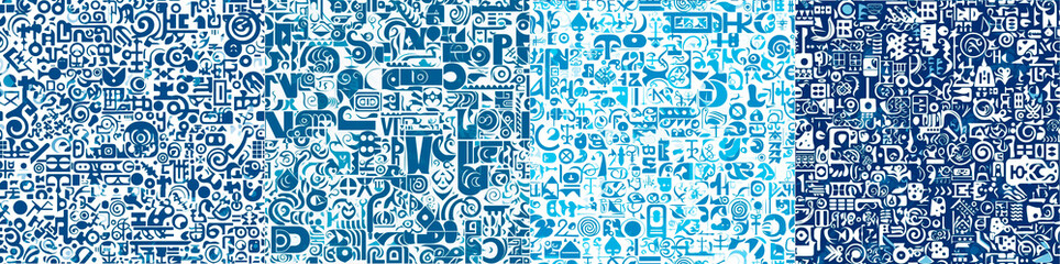 Wall Mural - seamless Design with typographic glyph pattern Flat style with white background Monochrome blue color scheme Uses flat colors to create an elegant look