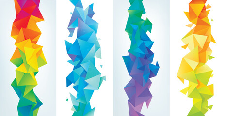 Wall Mural - vector set of blue, yellow colorful abstract facet, low poly geometric triangle backgrounds. 3d crys
