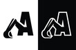 letter A with excavator concept black and white color, suitable for symbol, logo, company name, brand name, personal name, icon, identity and etc.