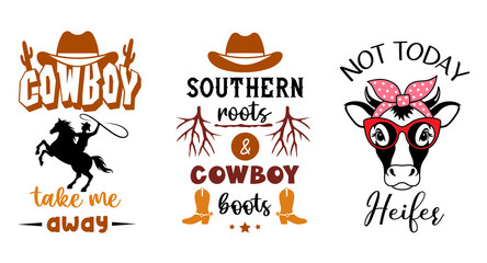 Wall Mural - Western quote design. Set of country sign. Rodeo emblem designs. South America symbols.