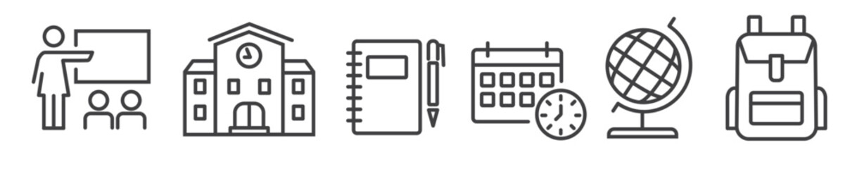 Wall Mural - School education - thin line icon collection on white background - vector illustration