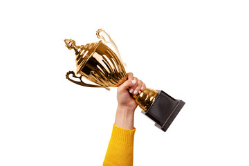 hand of the person with a sports cup isolated on transparent background