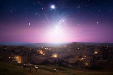 christmas eve concept: a bethlehem illuminated by the christmas star of christ, generative ai