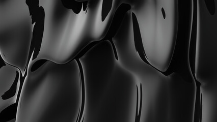 Wall Mural - Abstract black background. Smooth black wave plastic. Dark luxury texture. Oil, petroleum, rock-oil. Silk, satin. Black tar, gum. 3D rendering