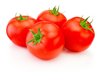 Wall Mural - Four ripe red tomatoes isolated on white background