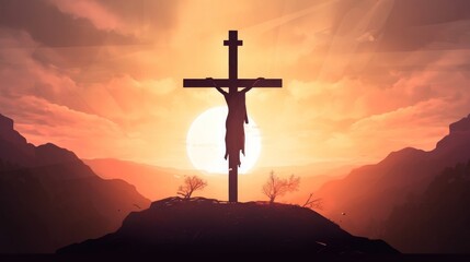 Wall Mural - Good Friday concept:illustration of Jesus Christ crucifixion on Good Friday, Generative AI