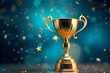 © mafizul_islam - Champion golden trophy with gold stars on a dark blue background, created with Generative AI technology