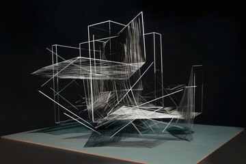 Wall Mural - 3d floating sculpture, with geometric shapes and lines visible, created with generative ai