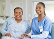 © Siphosethu F/peopleimages.com - Senior woman, nurse and holding hands portrait for support, healthcare and happiness at retirement home. Elderly black person and caregiver together for trust, elderly care and help with homecare