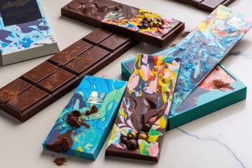 Poster - chocolate interpretation of famous painting, with splashes of color and unique designs, created with generative ai