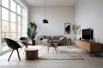 Poster - minimalist living room with a modern furniture and scandinavian design, created with generative ai