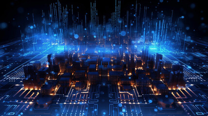 Wall Mural - Blue illuminated cyber circuit future technology concept background. Generative AI.