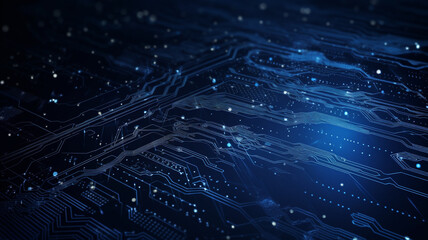 Wall Mural - Blue illuminated cyber circuit future technology concept background. Generative AI.