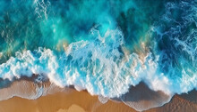 Turquoise Ocean Water Background. View From Above To The Waves Of The Ocean. Generative AI
