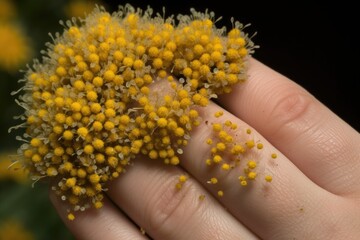 Poster - pollen-covered hand, with dusting visible on the palm and fingertips, created with generative ai