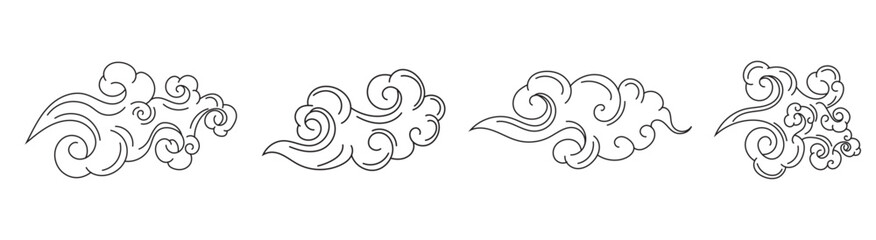 curly and swirl cloud style with black stroke chinese asian style cloudy drawing