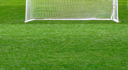 green grass of soccer field with an arch in the background