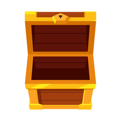 Wall Mural - Open the mystery wooden chest. Treasure isolated on white background. Random a secret loot box concept. Vector illustration cartoon flat design.