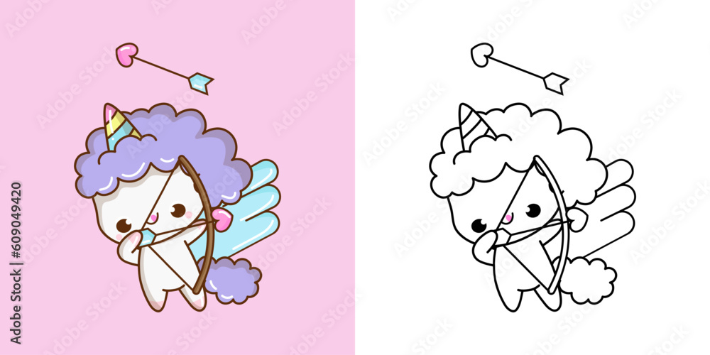 Set Clipart Unicorn Multicolored and Black and White. Kawaii Clip Art ...