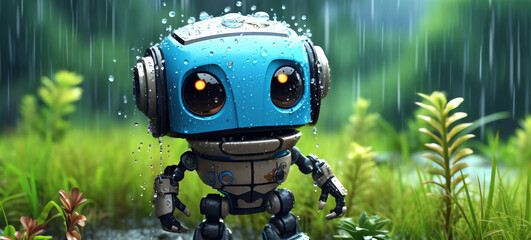 Sticker - Little robot lost in the forest, AI generated