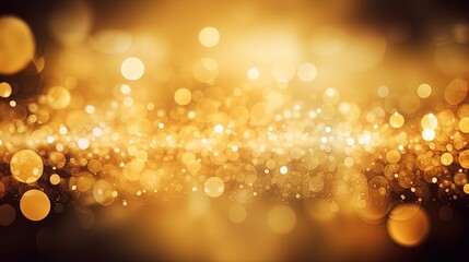 Wall Mural - Gold glitters background. shimmering blur spot lights Bokeh Shiny gold light background texture.