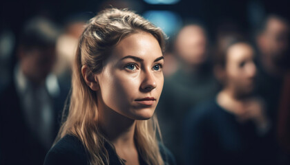 Sticker - Young adult woman with blond hair smiling confidently generated by AI