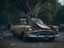 Tree Growing Through An Abandoned Car