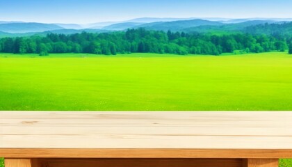 Wooden table, product stand, scenery background, blue sky, close-up, empty space on the table,Generate by AI