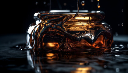 Poster - Shiny whiskey glass reflects yellow liquid freshness generated by AI