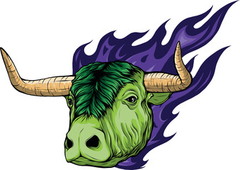 Poster - vector illustration of Bull head in flame