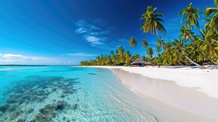 Wall Mural - Tropical paradise beach with white sand and crystal clear blue water. Travel tourism.