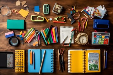 Wall Mural - back to schoool on the chic desk flat lay professional photography ai generated