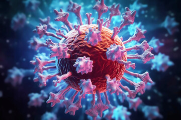 Wall Mural - covid-19 banner illustration, microscopic view of floating influenza virus cells, Generative Ai