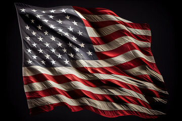 Wall Mural - USA flag on a dark background. American flag element on a black background. Generative Ai