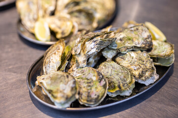 Canvas Print - Barbecued oysters served on the street market