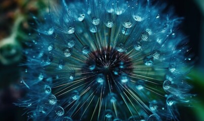 Poster -  a close up of a dandelion with drops of water on it.  generative ai