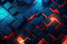 Generative AI Illustration Of Abstract Background With Blue And Red Glowing Cubes