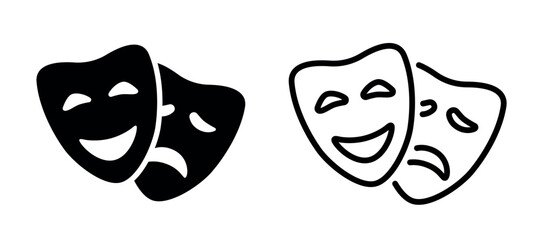 Theatrical masks vector icon set. Theater, theatre  mask signs. Masquerade mask. Comedy and tragedy mask symbols.. Vector illustration