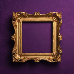 Gold frame on a Purple color wall or background. Generative AI.