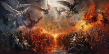 Heaven And Hell With Many Lost Souls, Angels Fight, Background Image