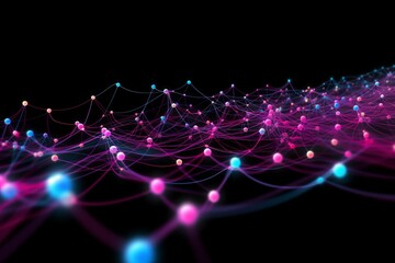Aufkleber - Abstract futuristic, Network connection fiber optic, Transmission line, hop to hop delivery, node to node, Abstract concept of network technology. Generative AI.